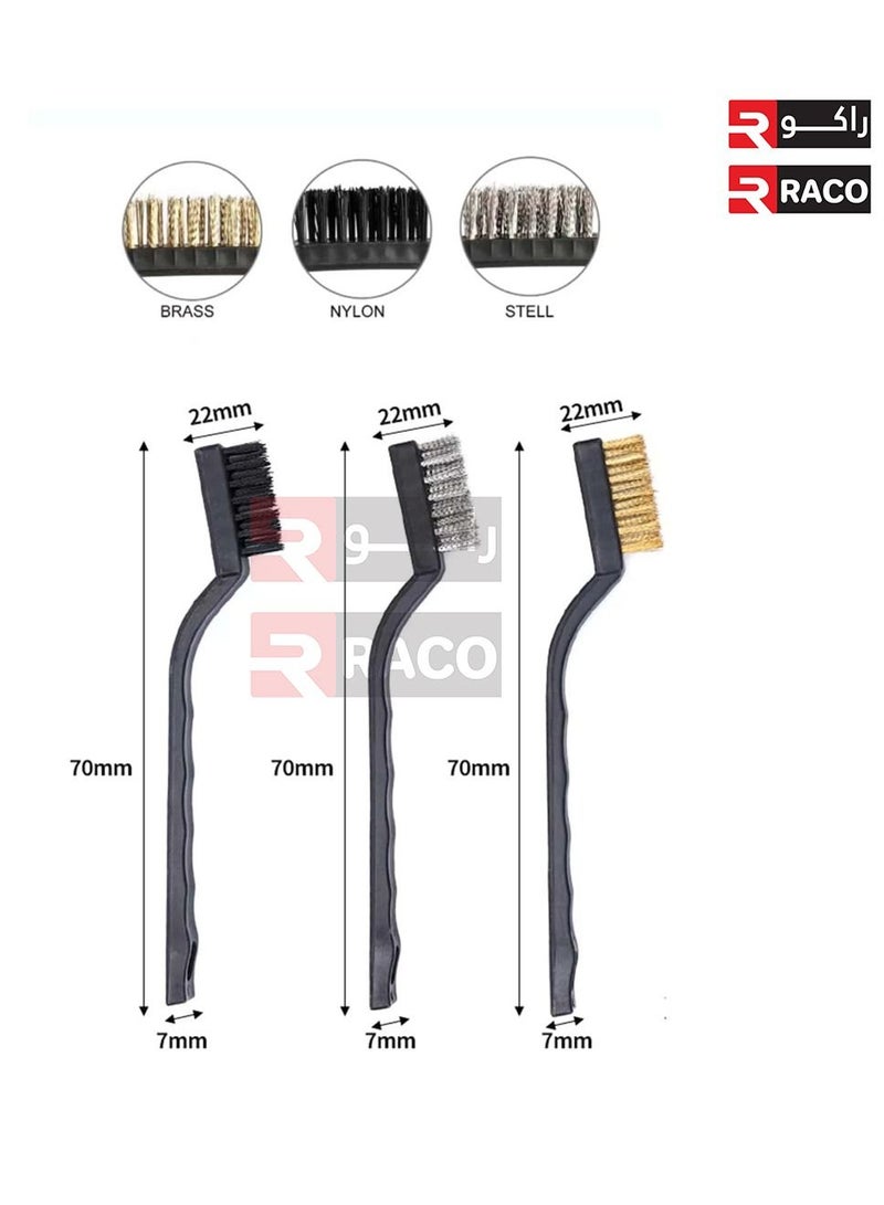 RACO RACO 3Pcs Wire Brush Set, Copper Steel Nylon Brush, Durable and Sturdy Plastic Handles Wire Brush, Cleaning Welding Slag, for Polishing and Cleaning Metal Paint Removal of Rust Burr Corrosion - Image 5