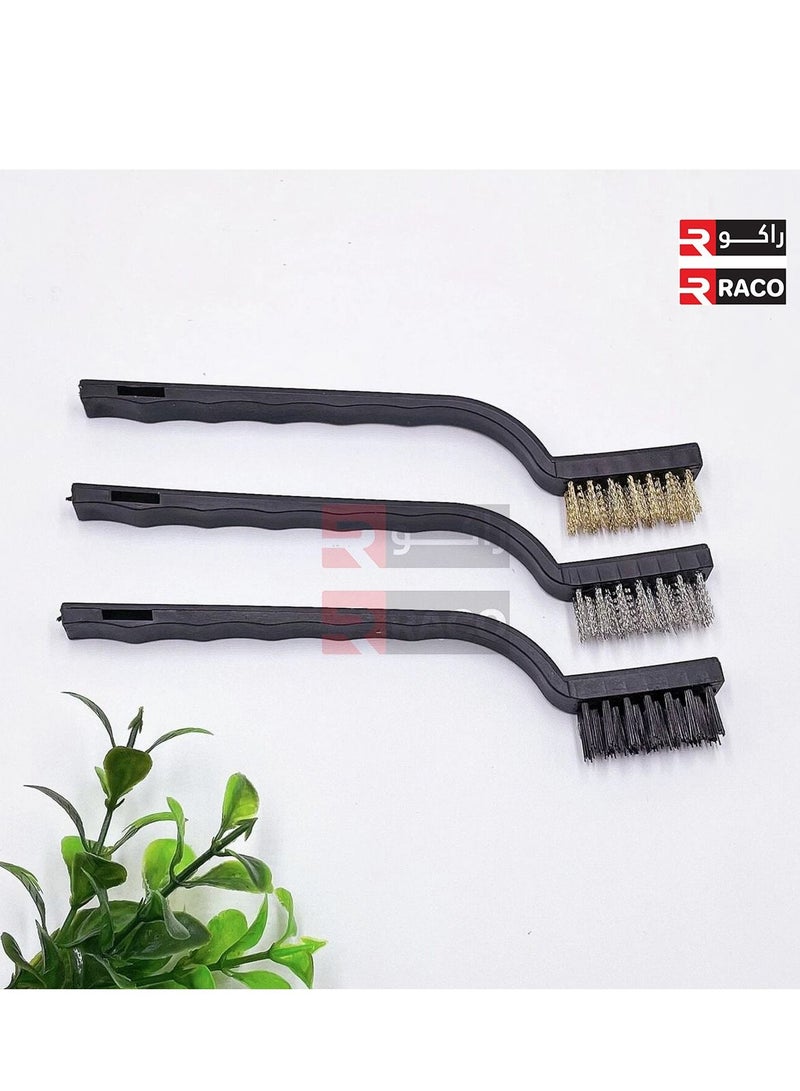 RACO RACO 3Pcs Wire Brush Set, Copper Steel Nylon Brush, Durable and Sturdy Plastic Handles Wire Brush, Cleaning Welding Slag, for Polishing and Cleaning Metal Paint Removal of Rust Burr Corrosion - Image 3