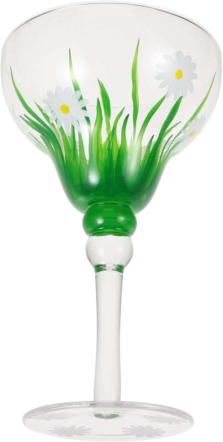 Hand-painted Daisy Margarita Wine Glass with Stem Crystal Glass Cocktail Glassware for Party and Home Use Reusable Wine Accessory - Image 1