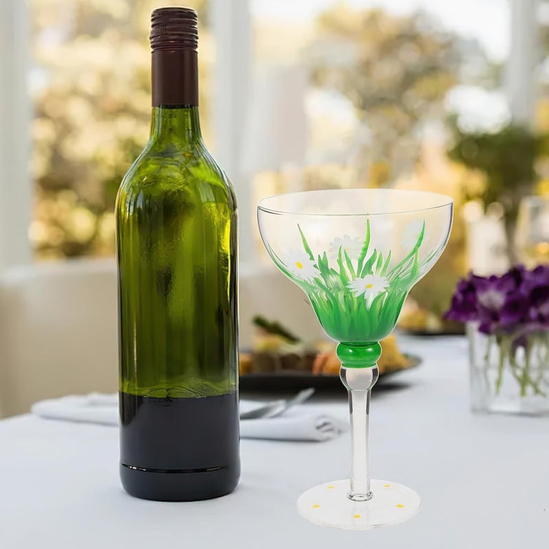 Hand-painted Daisy Margarita Wine Glass with Stem Crystal Glass Cocktail Glassware for Party and Home Use Reusable Wine Accessory - Image 4