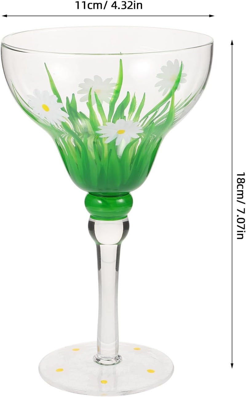 Hand-painted Daisy Margarita Wine Glass with Stem Crystal Glass Cocktail Glassware for Party and Home Use Reusable Wine Accessory - Image 2