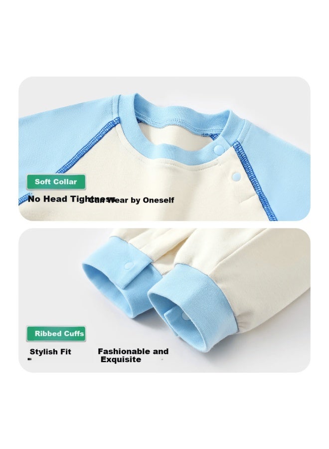Mini Wooden House Baby Long Sleeve Romper Spring Autumn Cotton Comfortable Light Blue Dinosaur Baby 90cm - Image 2