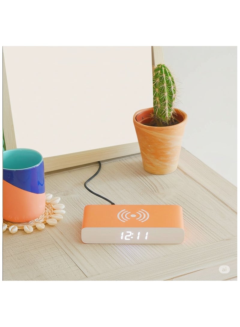 Steepletone Steepletone Wireless Charger and Beside Alarm Clock Digital Display Vibrant Colors Home Decor (Orange)  - Image 1