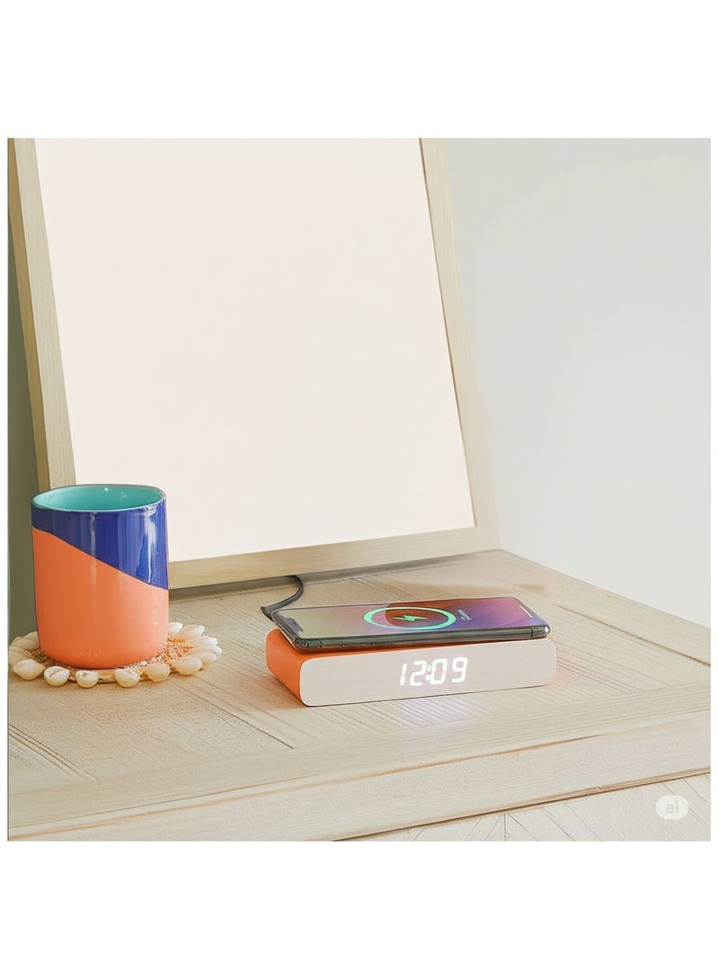 Steepletone Steepletone Wireless Charger and Beside Alarm Clock Digital Display Vibrant Colors Home Decor (Orange)  - Image 2