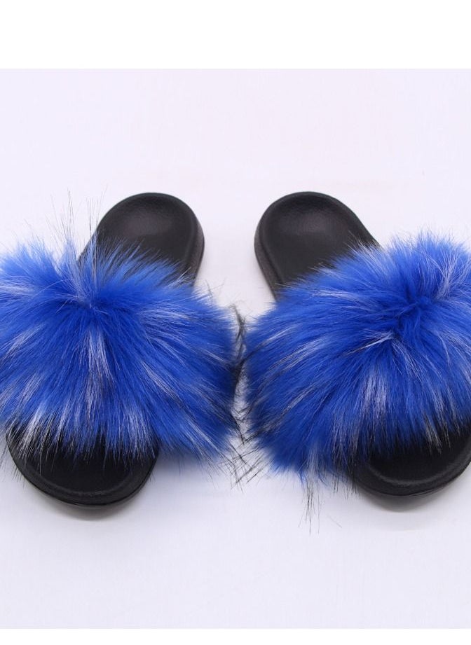 Loquat Women Stylish Casual Faux Fur Open Toe Flat Slippers Sandals Non Slip Homewear Shoes 