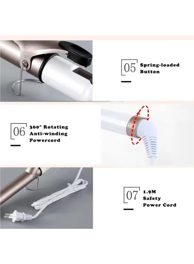25mm السيراميك منحنى عصا الحديد مع برميل طويل - الحرارة الفورية منحنى الشعر مع شاشة LED و 10 إعدادات درجة الحرارة - يتضمن قفاز واقي و 2 مقطعات الشعر - مثالية للشعر الطويل والقصير - Image 2