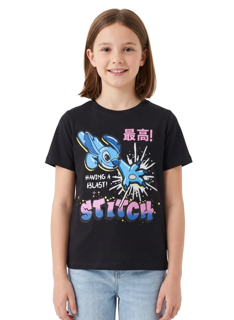 ديزني Disney Lilo & Stitch Graphic T-Shirt for Teen Girls | Cute Stitch Character Print Casual Cotton Crew Neck Tee