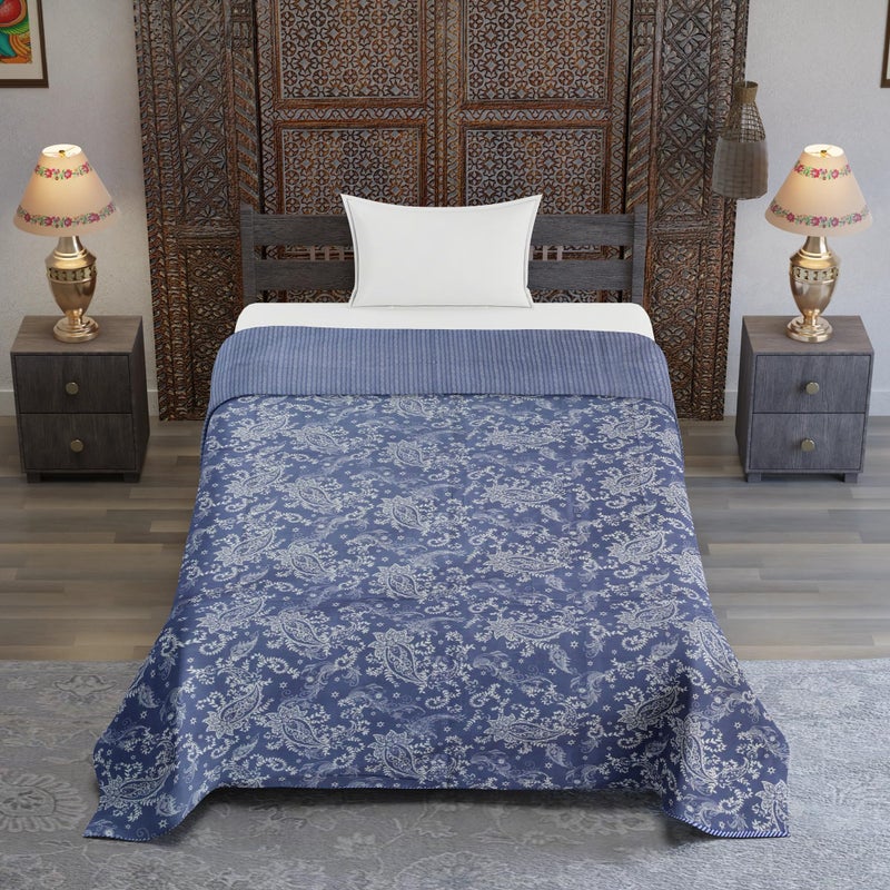 HomyReef Pure Cotton Reversible Dohar Single Bed Size | AC Blanket Comforter Dohar Quilt | Soft Light-Weight Bed AC Blanket (Blue, Single - 56x88) - Image 3