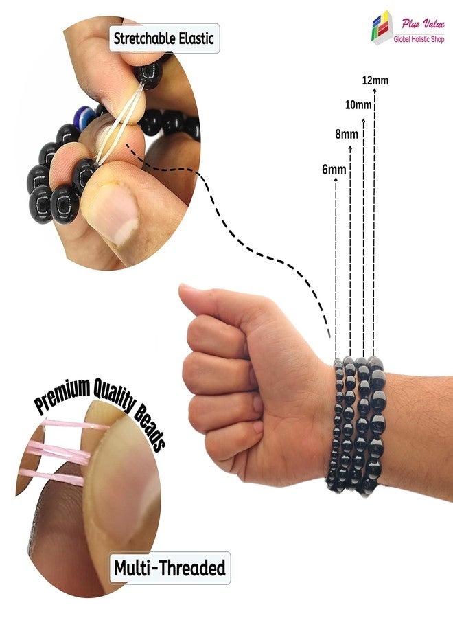 Plus Value Natural Black Tourmaline Nazariya Evil Eye Bracelet for Men Women - Reiki Healing Crystal (Real Beads Size 8mm, 1pc Jute Bag, Stretchable) - Image 3