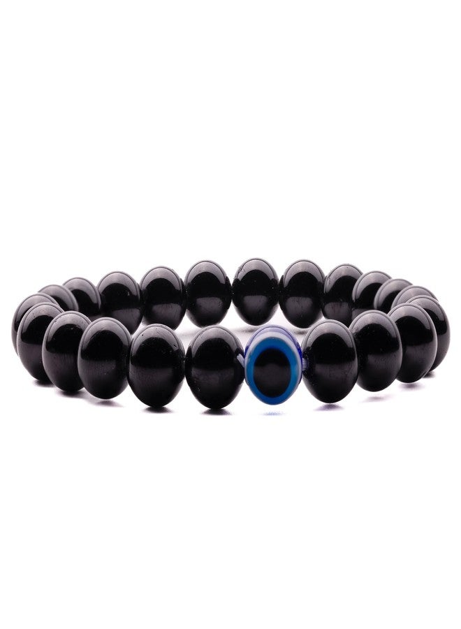 Plus Value Natural Black Tourmaline Nazariya Evil Eye Bracelet for Men Women - Reiki Healing Crystal (Real Beads Size 8mm, 1pc Jute Bag, Stretchable) - Image 5