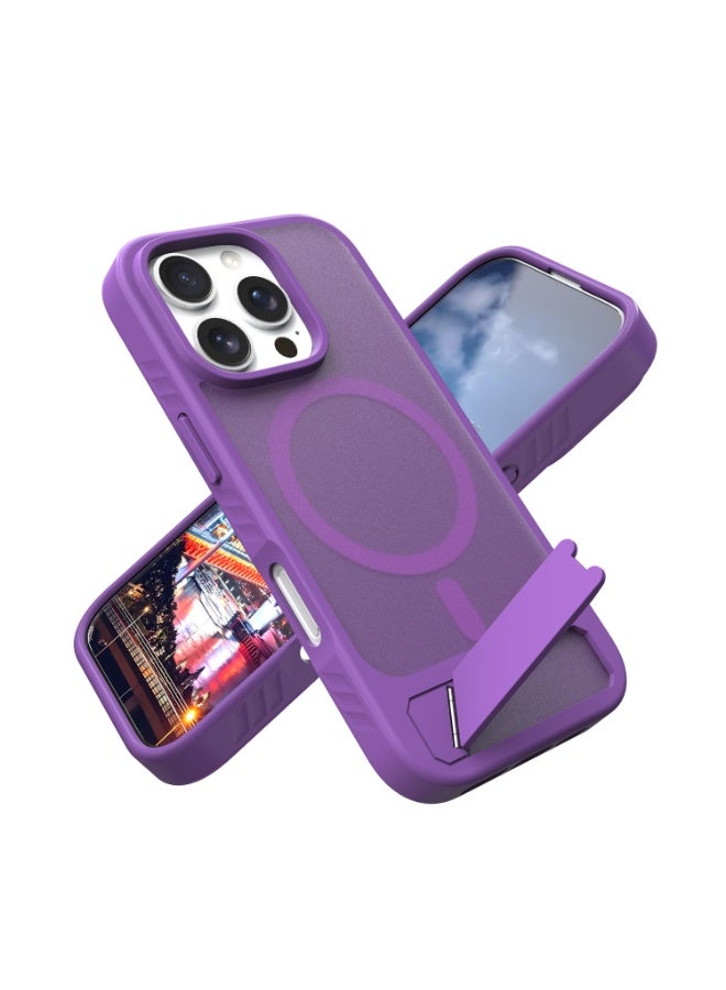 Astralxipher Strong shockproof iPhone 16pro phone case - Frosted semi-transparent purple back cover | Hidden stand (horizontal/vertical) + non-slip grip | (Purple) - Image 1