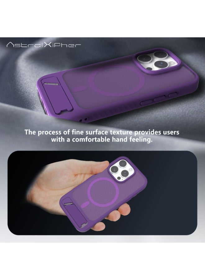 Astralxipher Strong shockproof iPhone 16pro phone case - Frosted semi-transparent purple back cover | Hidden stand (horizontal/vertical) + non-slip grip | (Purple) - Image 5