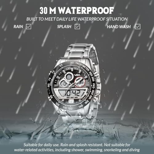 V2A Fusion Series Analog-Digital Men’s Watch with Stainless Steel Band & Alloy Steel Case – Multifunctional with Alarm, Stopwatch, EL Backlight Watch for Men | Gift for Men (Black-Black) (Silver-Black) - Image 5