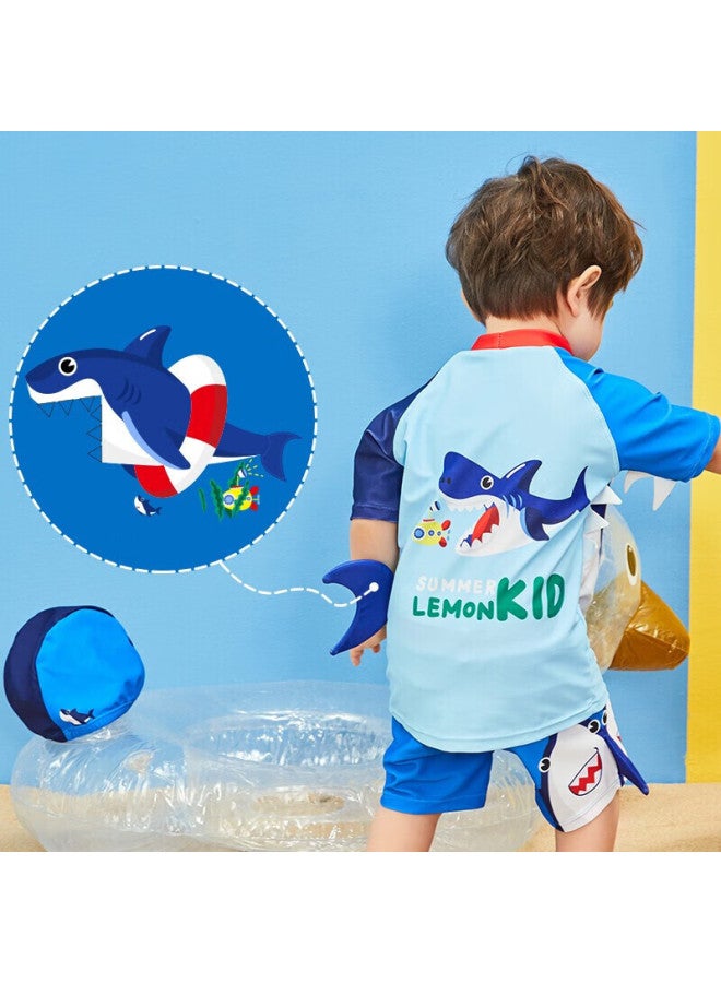 Lemonkid Kids' Split Swimsuit Boys And Girls Baby Swimwear Swimming Trunks Set Sea Blue Funny Shark 140 - Image 2