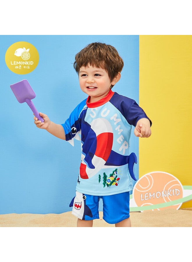 Lemonkid Kids' Split Swimsuit Boys And Girls Baby Swimwear Swimming Trunks Set Sea Blue Funny Shark 140 - Image 3