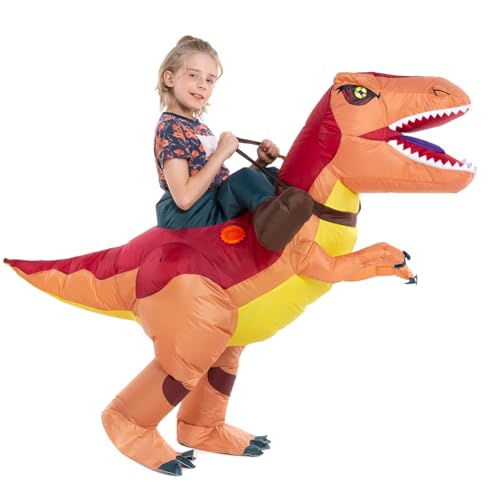 HSCTEK Inflatable Dinosaur Costume Kids Boys Girls, Inflatable Blow Up Costume Riding Trex Dinosaur Costume Child, Inflatable Ride On Dinosaur Halloween Costume Children - Image 2
