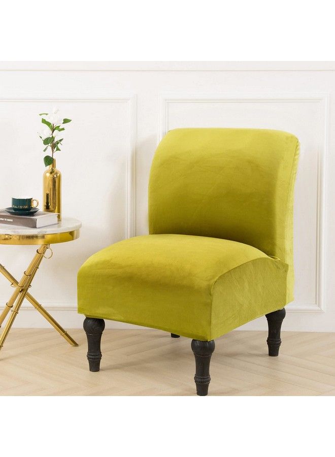 MIFXIN Armless Accent Chair Cover Velvet Stretchy Slipper Chair Slipcover Removable Washable Furniture Protector For Living Room Home Hotel (Grass Yellow) - Image 4