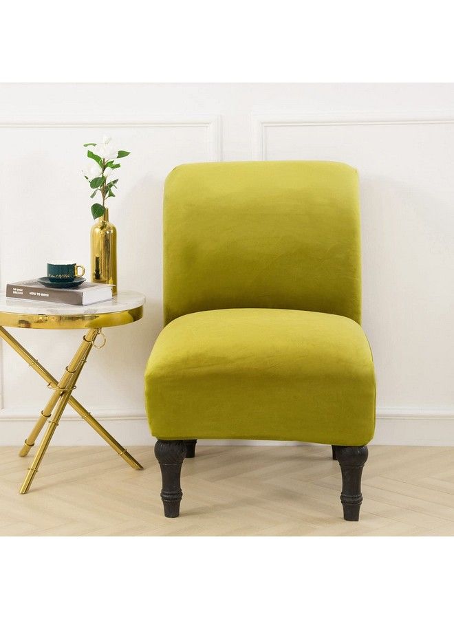 MIFXIN Armless Accent Chair Cover Velvet Stretchy Slipper Chair Slipcover Removable Washable Furniture Protector For Living Room Home Hotel (Grass Yellow) - Image 3