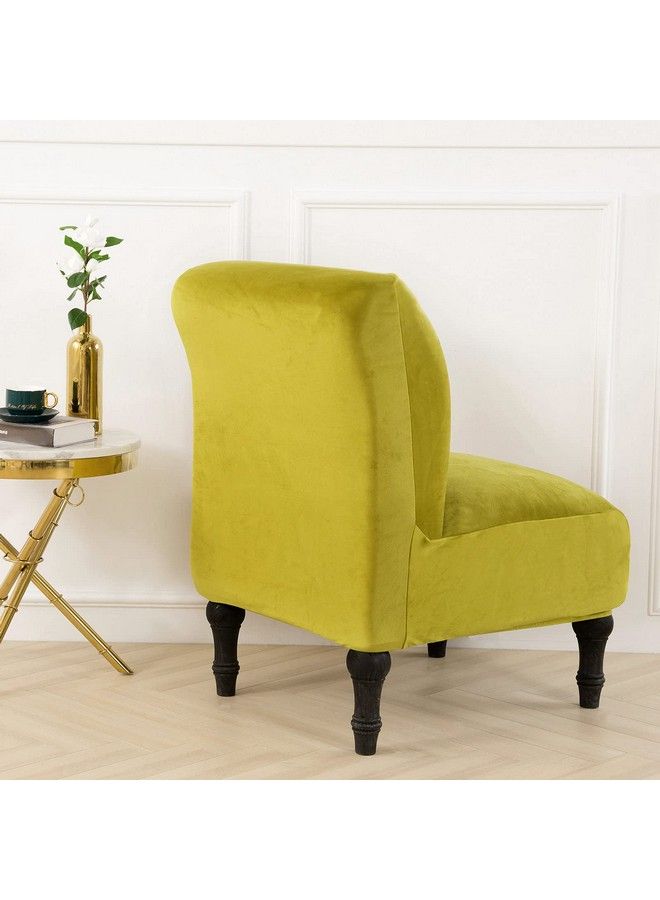 MIFXIN Armless Accent Chair Cover Velvet Stretchy Slipper Chair Slipcover Removable Washable Furniture Protector For Living Room Home Hotel (Grass Yellow) - Image 5