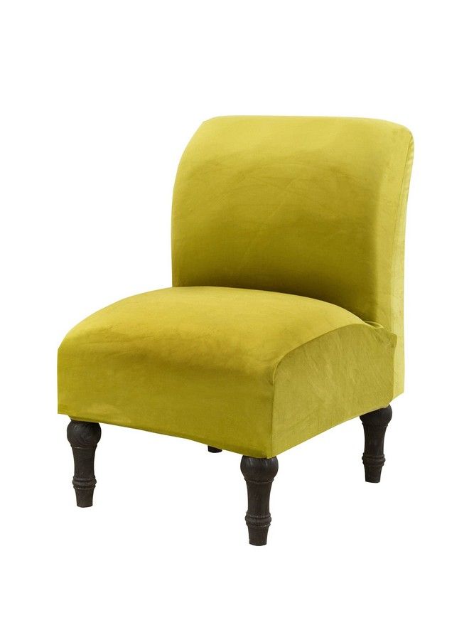 MIFXIN Armless Accent Chair Cover Velvet Stretchy Slipper Chair Slipcover Removable Washable Furniture Protector For Living Room Home Hotel (Grass Yellow) - Image 2