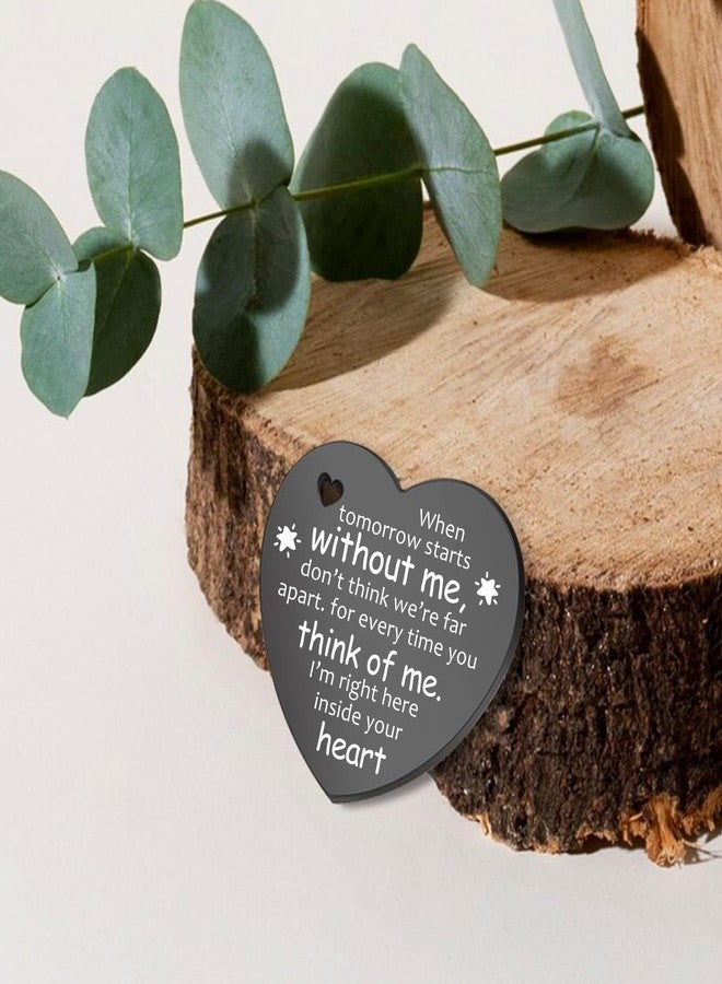 Lasimfa Pocket Hug When Tomorrow Starts Black Stainless Steel Double-Sided Heart Shaped Token with Leather Bag Long Distance Relationship Keepsake Gift for Family Friends Daughter Son - Image 3