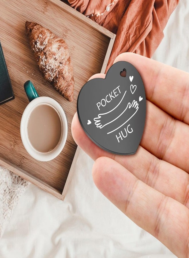 Lasimfa Pocket Hug When Tomorrow Starts Black Stainless Steel Double-Sided Heart Shaped Token with Leather Bag Long Distance Relationship Keepsake Gift for Family Friends Daughter Son - Image 2