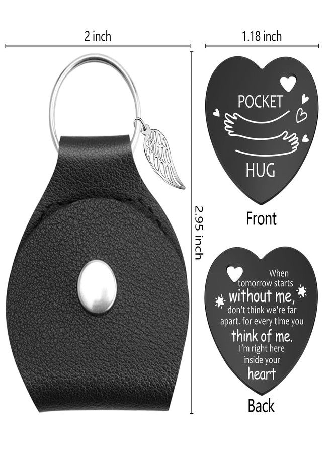 Lasimfa Pocket Hug When Tomorrow Starts Black Stainless Steel Double-Sided Heart Shaped Token with Leather Bag Long Distance Relationship Keepsake Gift for Family Friends Daughter Son - Image 5