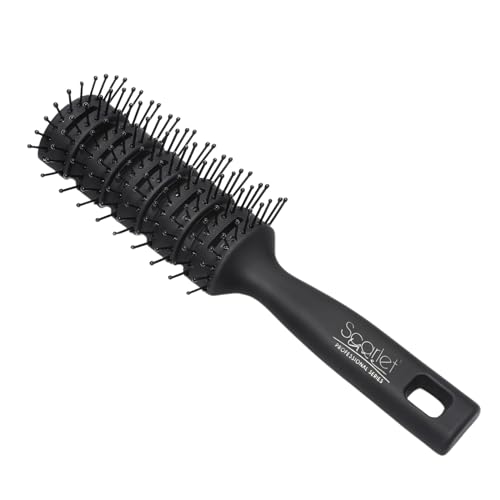 Scarlet Line Professional 11 Rows Curved Shape Ball Tip Bristles Medium Vented Flat Hair Styling Brush with Plastic Handle Ideal fr Men n Women, Black - Image 1