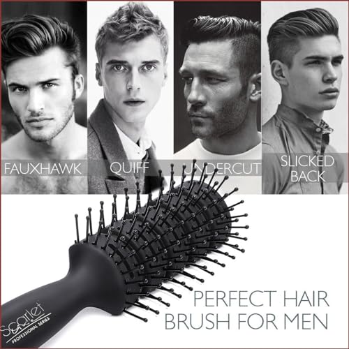 Scarlet Line Professional 11 Rows Curved Shape Ball Tip Bristles Medium Vented Flat Hair Styling Brush with Plastic Handle Ideal fr Men n Women, Black - Image 5