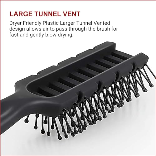 Scarlet Line Professional 11 Rows Curved Shape Ball Tip Bristles Medium Vented Flat Hair Styling Brush with Plastic Handle Ideal fr Men n Women, Black - Image 3