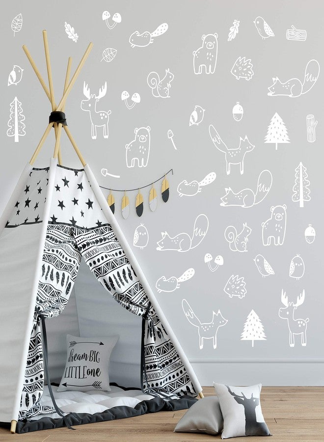 The Boho Design Forest Animal Wall Decals Peel and Stick for Kids, Baby Bedroom Nursery and Living Room. 36 pcs Adhesive Vinyl Wall Stickers Decor (White) - Image 1