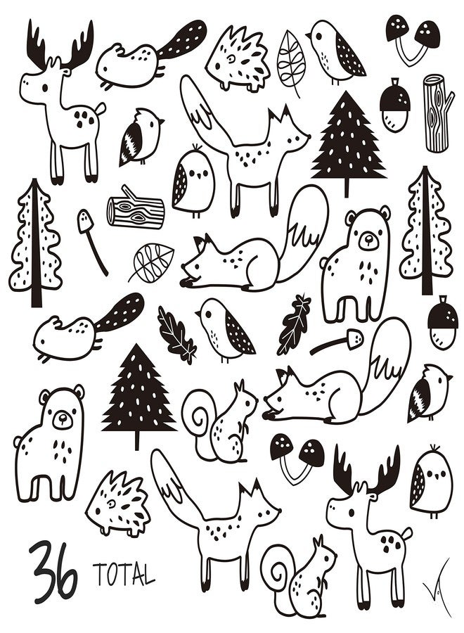 The Boho Design Forest Animal Wall Decals Peel and Stick for Kids, Baby Bedroom Nursery and Living Room. 36 pcs Adhesive Vinyl Wall Stickers Decor (White) - Image 3