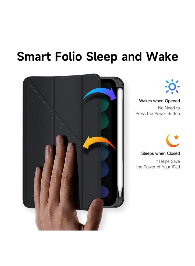 Case for iPad Mini 7 (A17 Pro) 2024 / Mini 6 8.3'' with Clear Transparent Back,Built-in Pencil Holder, Support Auto Sleep/Wake,Folding Y-Shaped Stand Cover (Black) - Image 4