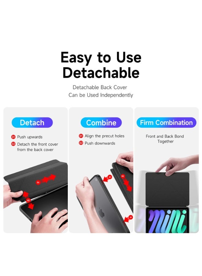 Case for iPad Mini 7 (A17 Pro) 2024 / Mini 6 8.3'' with Clear Transparent Back,Built-in Pencil Holder, Support Auto Sleep/Wake,Folding Y-Shaped Stand Cover (Black) - Image 2