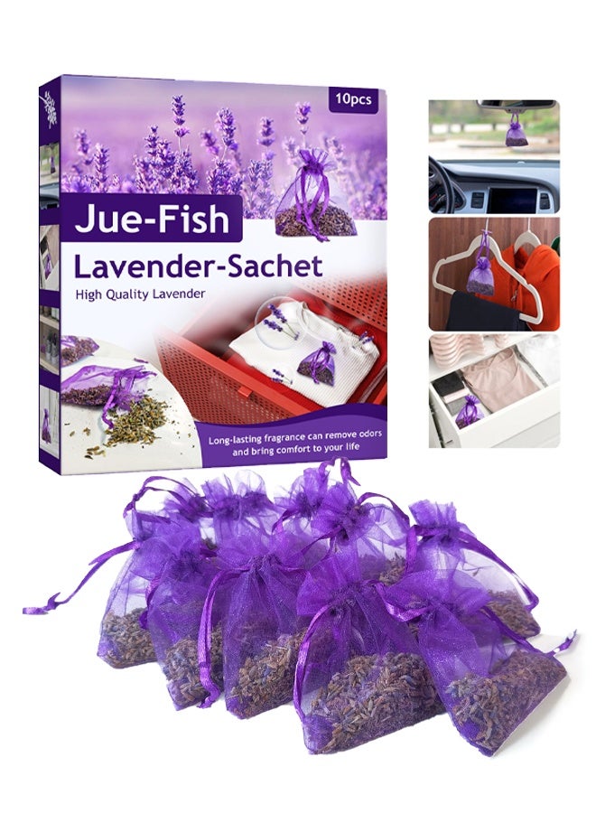 JUE-FISH 10 PCS Lavender Sachet Bags, Improve Sleep Quality and Effectively Remove Odor, Used for Wardrobes, Drawers, Closets, Shoe Cabinets and Cars, Fresh Fragrance - Image 1