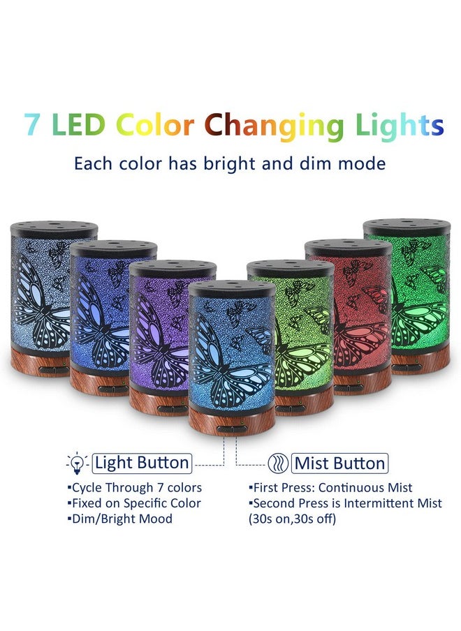 EQUSUPRO Essential Oil Diffuser 150Ml Metal Aromatherapy Oil Diffuser Ultrasonic Cool Mist Diffuser With Auto Shutoff Protection7 Colors Changed Led For Home Office Spa Yoga (Butterfly)  - Image 2