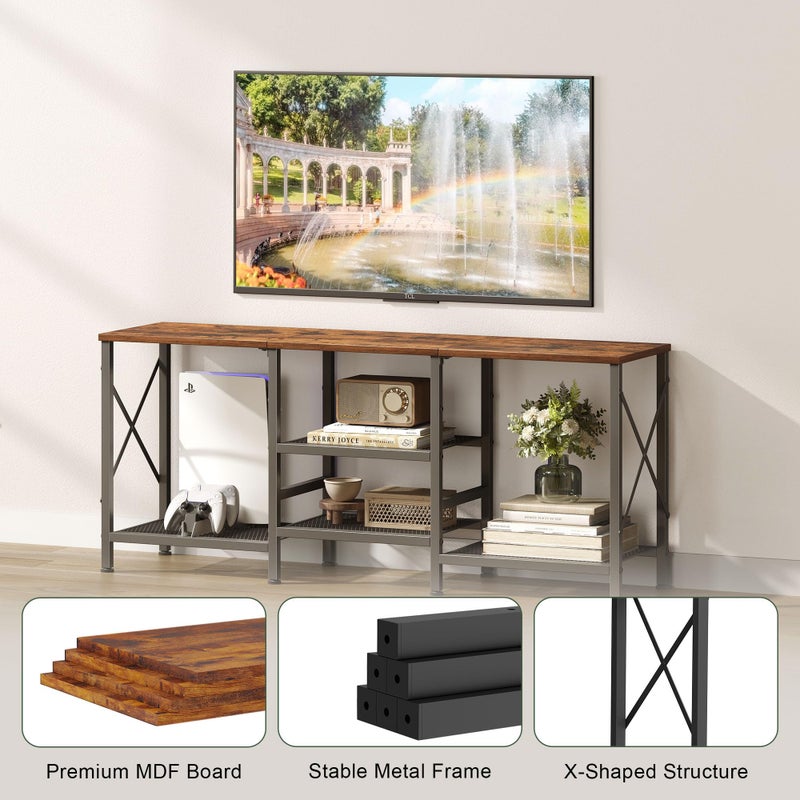 JARHETUN TV Stand for 55 Inch TV, Entertainment Center with 3-Tier Open Shelves, TV Console Table for Living Room, Bedroom, Rustic Brown - Image 5