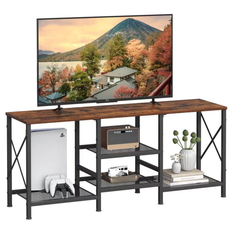 JARHETUN TV Stand for 55 Inch TV, Entertainment Center with 3-Tier Open Shelves, TV Console Table for Living Room, Bedroom, Rustic Brown - Image 1
