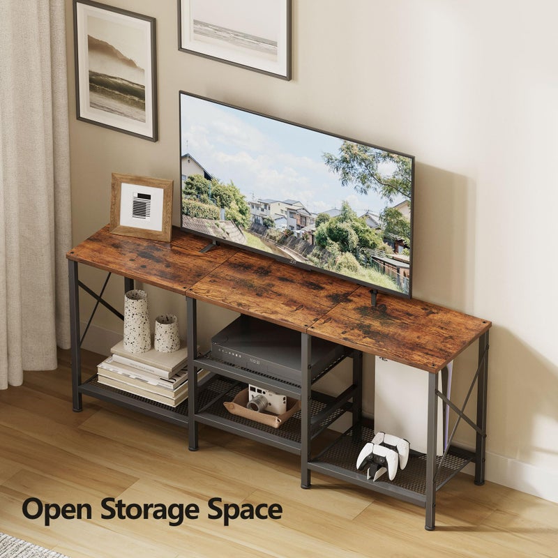 JARHETUN TV Stand for 55 Inch TV, Entertainment Center with 3-Tier Open Shelves, TV Console Table for Living Room, Bedroom, Rustic Brown - Image 4