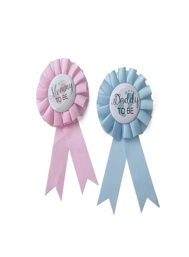 Jilukibo 2 Pieces Daddy and Mommy to Be Tinplate Badge Pin, Gender Reveal Rosette Button Pins New Mom Gifts for Baby Shower Party Favor Decoration (Pink Blue) - Image 1
