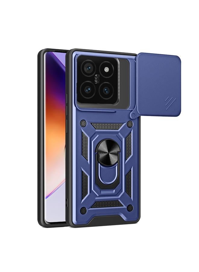 جراب هاتف هجين من مادة TPU لهاتف Xiaomi 14T Pro 5G بتصميم كاميرا منزلقة (أزرق)