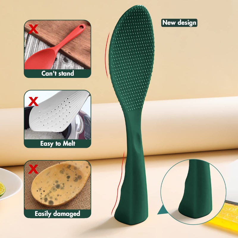FireKylin Silicone Standing Rice Spatula, Heat Resistant Rice Cooker Paddle, Serving Spoon (Rich Green) - Image 2