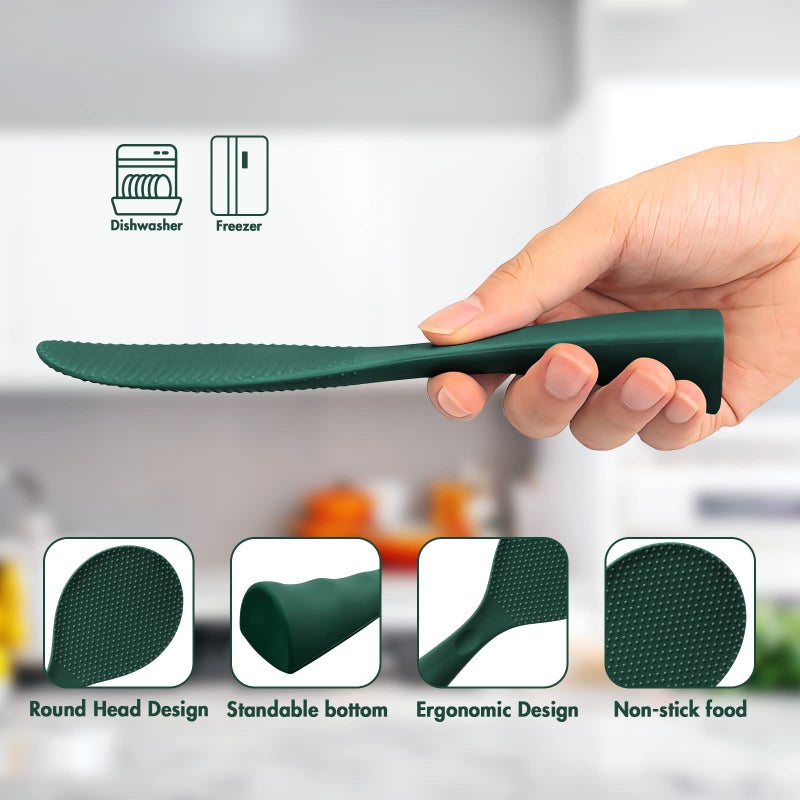 FireKylin Silicone Standing Rice Spatula, Heat Resistant Rice Cooker Paddle, Serving Spoon (Rich Green) - Image 3