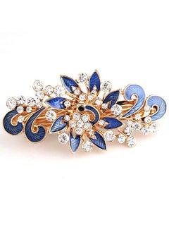 Womens Multilayered Peacock Shaped Rhinestone French Barrette Hair Clip Blue