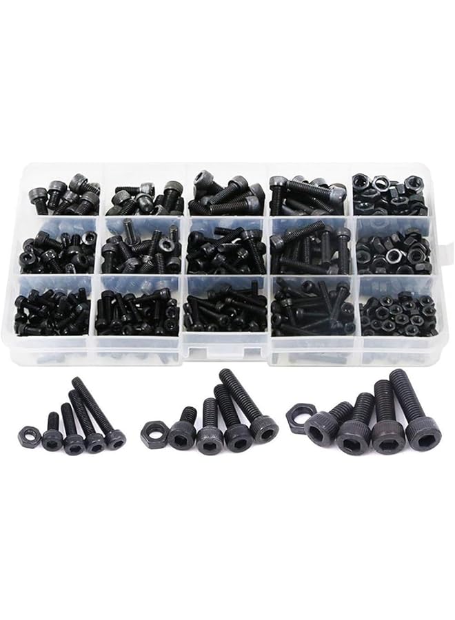 promass 460 Pcs M3 M4 M5 Hex Head Bolt Socket Cap Screws Nuts Assortment Kit,12.9 Grade Alloy Steel Black Zinc Plated and Anti Rust Metric Screw Set,Nuts and Bolts Assorted Set with Storage Box - Image 1
