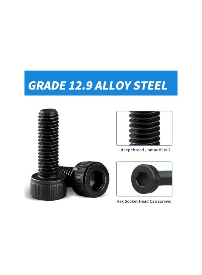 promass 460 Pcs M3 M4 M5 Hex Head Bolt Socket Cap Screws Nuts Assortment Kit,12.9 Grade Alloy Steel Black Zinc Plated and Anti Rust Metric Screw Set,Nuts and Bolts Assorted Set with Storage Box - Image 4