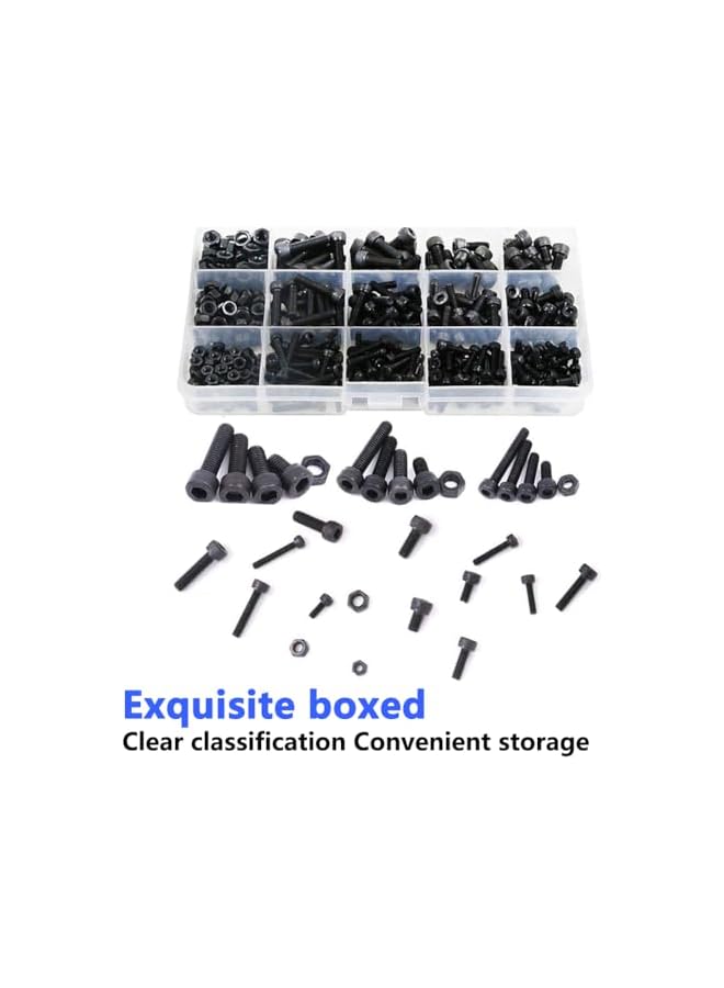 promass 460 Pcs M3 M4 M5 Hex Head Bolt Socket Cap Screws Nuts Assortment Kit,12.9 Grade Alloy Steel Black Zinc Plated and Anti Rust Metric Screw Set,Nuts and Bolts Assorted Set with Storage Box - Image 5
