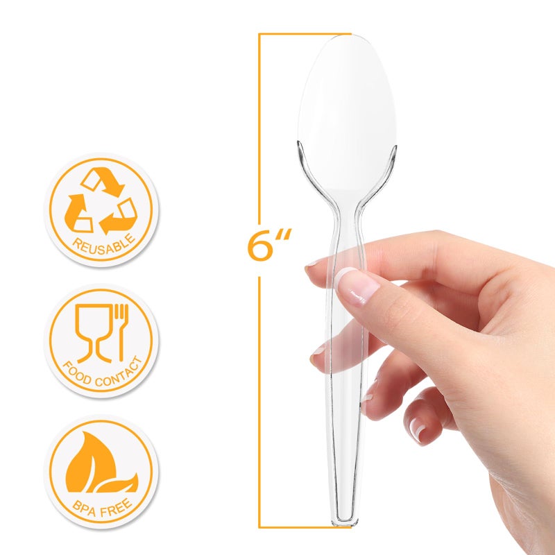 POSATE Heavy Duty Plastic Spoons  Clear Disposable  Pack of 60 - Image 2