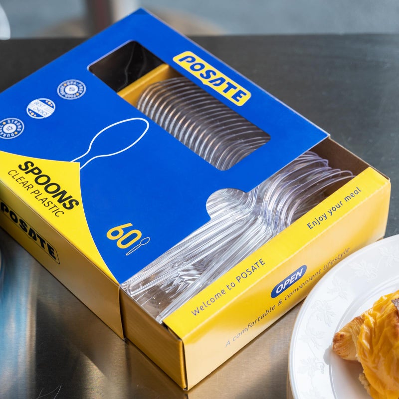 POSATE Heavy Duty Plastic Spoons  Clear Disposable  Pack of 60 - Image 4