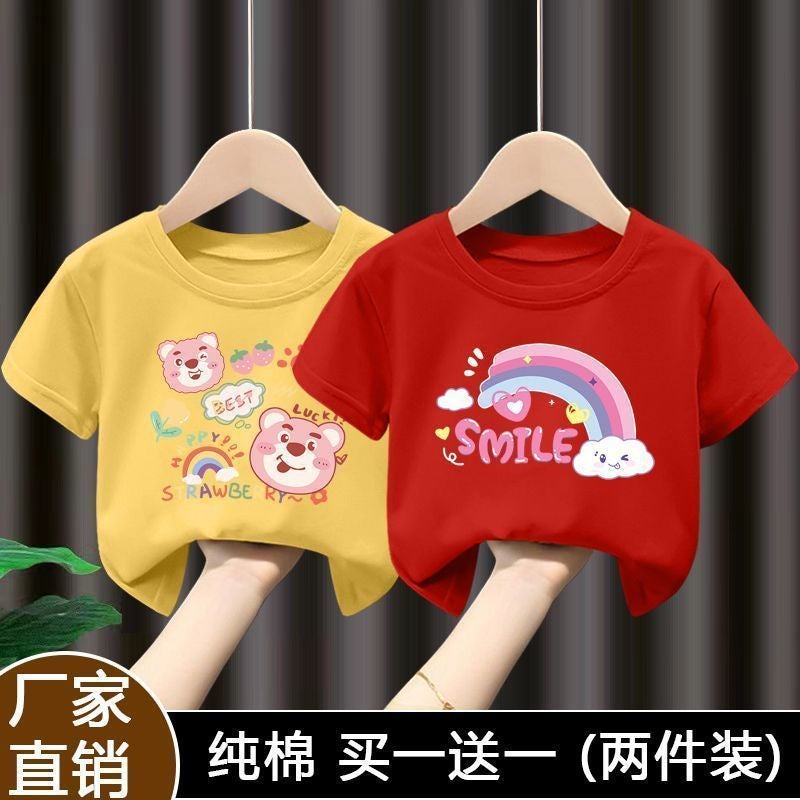 Summer 100 Cotton Girls Short-Sleeved T-Shirt Cartoon All-Match Half-Sleeved T-Shirt New Style 12 - Image 1